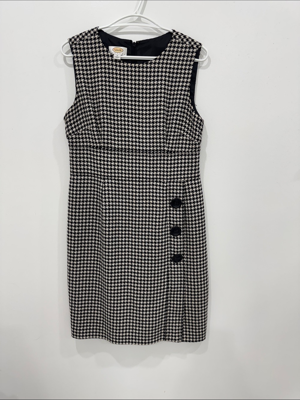 Talbots Petites Houndstooth Wool Blend Sheath Dress Size 10 Vintage Black White